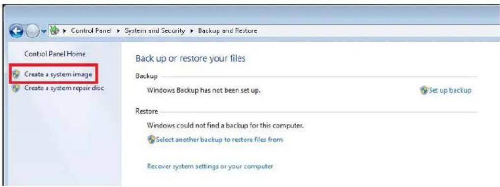 Control Panel Home Create a system image Create a system repair disc Back up or restore your files Backup Windows Backup has not been set up. Set up backup Restore Windows could not find a backup for this computer. Select another backup to restore files from Recover system settings or your computer