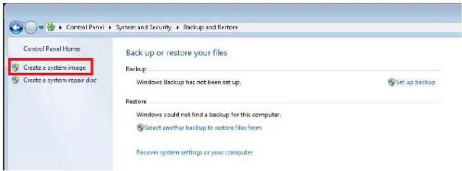 Control Panel Home Create a system image Create a system repair disc Back up or restore your files Backup Windows Backup has not been set up. Set up backup Restore Windows could not find a backup for this computer. Select another backup to restore files from Recover system settings or your computer