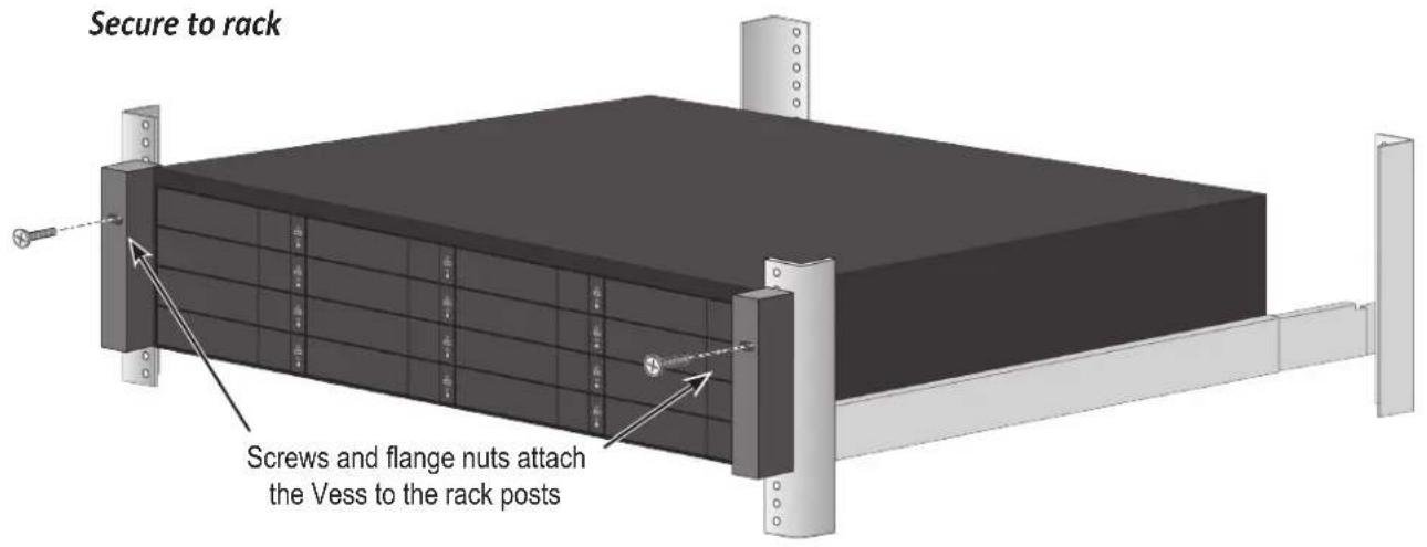Secure to rack Screws and flange nuts attach the Vess to the rack posts