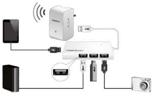 Diagram showing wireless signal transmission between a device, TROODR device, and connected to a camera via USB cable