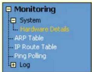 Monitoring System Hardware Details ARP Table IP Route Table Ping Polling Log