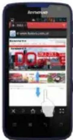 Mobile app screenshot showing a news app interface with news headlines and a hand icon pointing to a webpage.