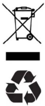 Image showing three symbols: a trash bin with crossed lines, a horizontal line, and a recycling symbol.