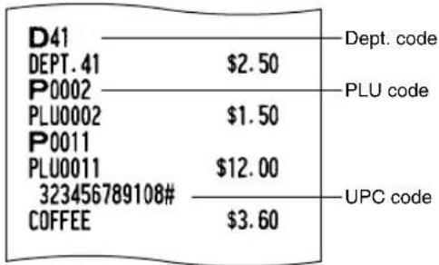 D41 DEPT. 41 $2.50 P0002 PLU0002 $1.50 P0011 PLU0011 $12.00 323456789108# COFFEE $3.60 Dept. code PLU code UPC code