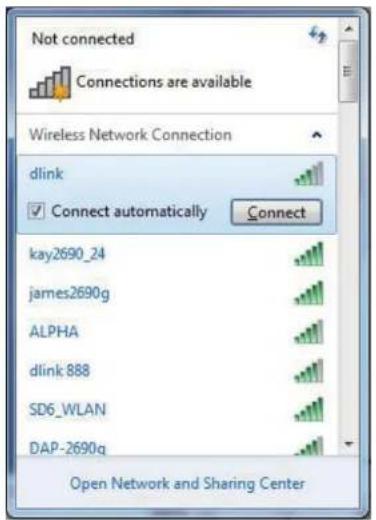 Not connected Connections are available Wireless Network Connection dlink Connect automatically Connect kay2690_24 james2690g ALPHA dlink 888 SD6_WLAN DAP-2690q Open Network and Sharing Center