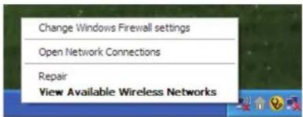 Change Windows Firewall settings Open Network Connections Repair View Available Wireless Networks