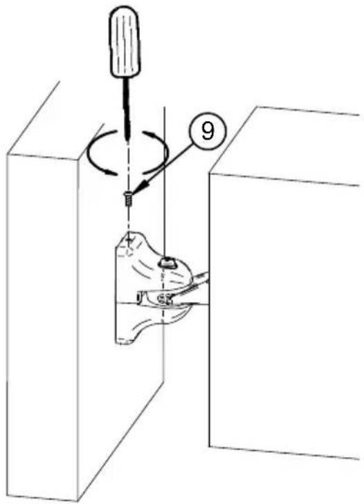Technical diagram showing a mechanical assembly with labeled component 9 and directional arrows indicating motion or movement.