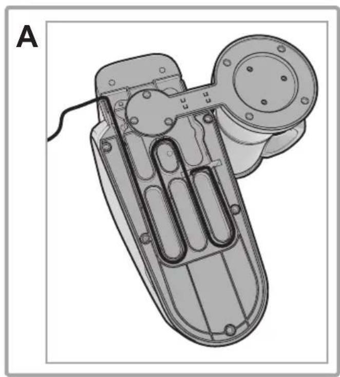 Technical line drawing of a mechanical device with internal components and mounting holes (no text or symbols)
