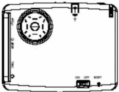 Technical line drawing of a device casing with a circular vent and control buttons (no text or symbols)