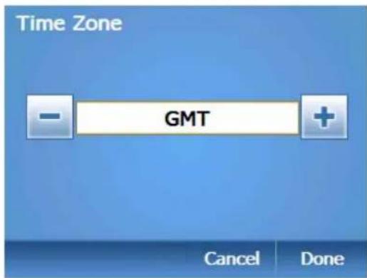 Time Zone GMT Cancel Done