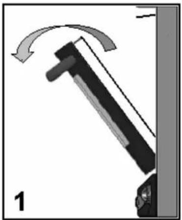 Mechanical diagram showing a lever mechanism with motion arrows and labeled part 1 (no text or symbols on the diagram itself)
