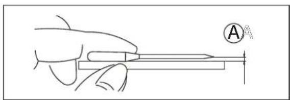 Illustration of a hand holding a pen with a ruler and a circular symbol labeled A (no text or symbols on the diagram itself)