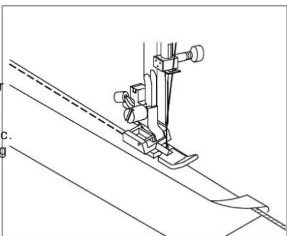 Technical line drawing of a sewing machine on a sloped fabric (no text or symbols)