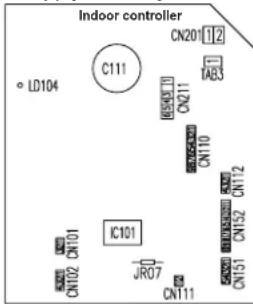 Indoor controller LD104 C111 CN201 12 AB3 CN211 CN110 CN112 IC101 JRO7 CN102 CN101 CN111