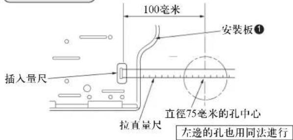 100毫米 插入量尺 拉直量尺 安装板① 直径75毫米的孔中心 左邊的孔也用同法進行