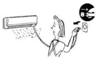 Illustration showing a person using a handheld device to clean air, with a magnified view of airflow direction and a numbered label '8' pointing to the air.