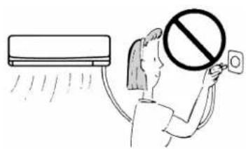 Illustration showing a person using a smartphone with a prohibition symbol, next to an air conditioner unit.