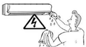 Safety warning illustration showing a person using a power strip to prevent accidents, with a warning symbol and labels A, B, C, D.