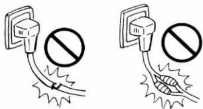 Safety warning illustration showing two electrical plugging points with no text, one without a prohibition sign and the other with a prohibition sign.