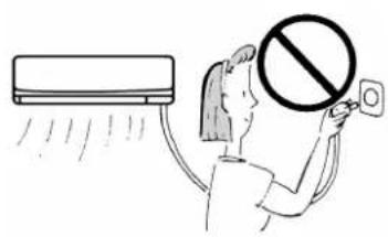 Illustration showing a person using a smartphone with a prohibition symbol, next to an air conditioner emitting cooling effect.