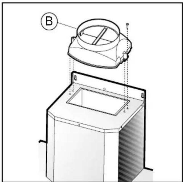 Technical diagram of a mechanical device with labeled component B and cross-sectional view