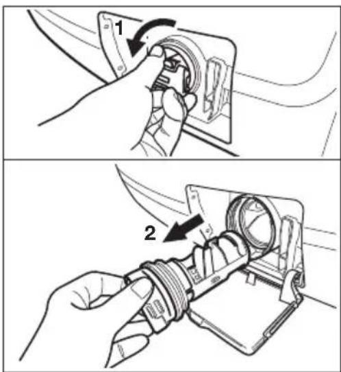 Technical diagram showing two-step installation of a mechanical device with labeled parts and directional arrows indicating motion.