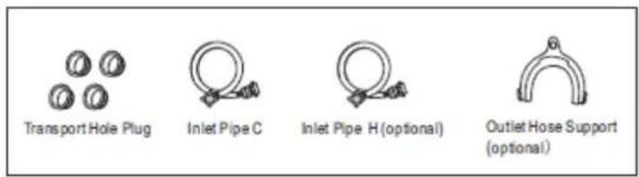 Transport Hole Plug Inlet Pipe C Inlet Pipe H (optional) Outlet Hose Support (optional)