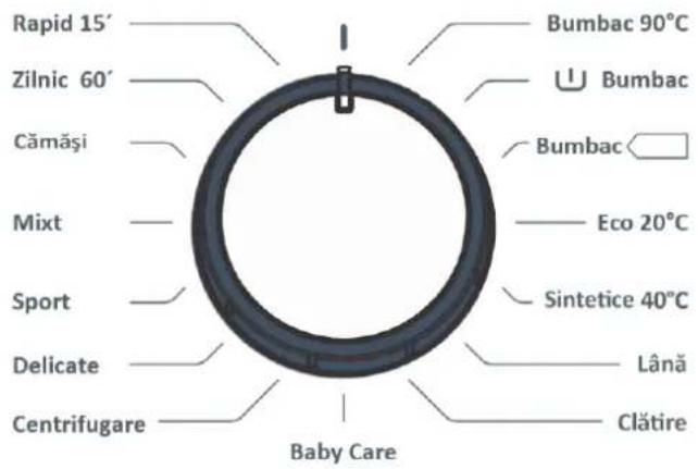 Rapid 15' Zilnic 60' Cămăși Mixt Sport Delicate Centrifugare Baby Care Bumbac 90°C Bumbac Bumbac Eco 20°C Sintetice 40°C Lână Clătire