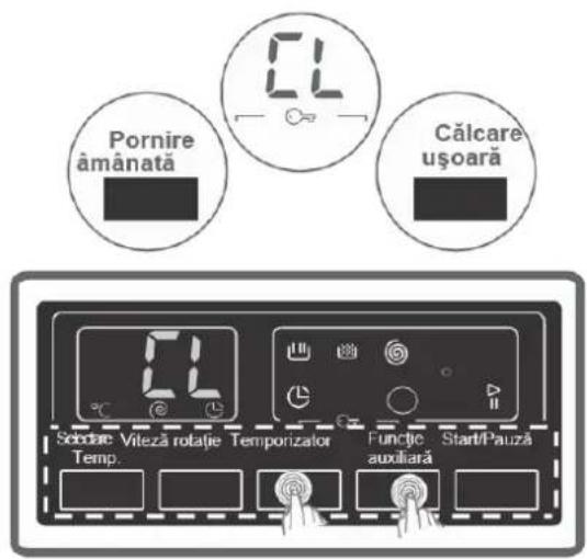 Pornire âmânată Călcare ușoară Séctice: Víteză rotație Temporizator Temp. Functițe auxiliară Start/Pauză