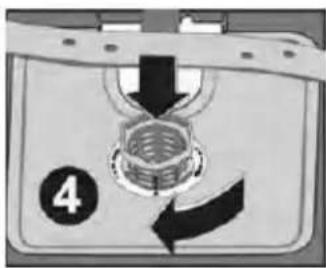 Close-up of a mechanical component with a circular button labeled '4' and an arrow indicating direction (no readable text or symbols)