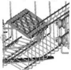 Technical line drawing of a structural framework with diagonal steel beams and internal components (no text or symbols)