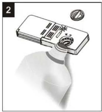 Illustration of a bottle with a plastic canister and a magnifying glass (no text or symbols)