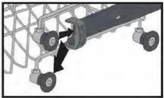 Mechanical assembly diagram showing a conveyor belt system with wheels and a central component (no text or symbols)