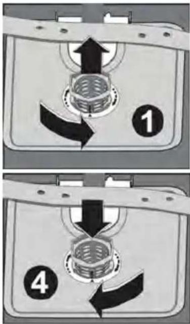 Diagram showing two mechanical components with numbered parts and directional arrows indicating motion or movement.
