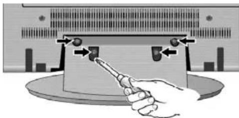Diagram showing a hand using a screwdriver to press a component on a device, with arrows indicating movement or force.