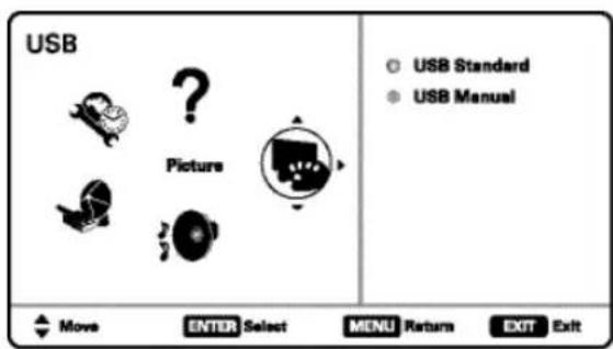 USB Picture Move ENTER Select MENU Return EXIT Exit © USB Standard © USB Manual