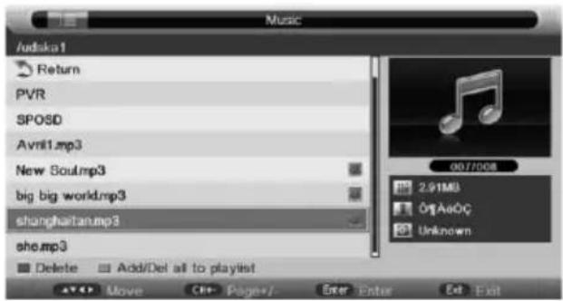 Music /udaka1 Return PVR SPOSD Avril.mp3 New Soul.mp3 big big world.mp3 shanghartan.mp3 she.mp3 Delete Add/Del all to playlist 2.91MB Orj AaOÇ Unknown