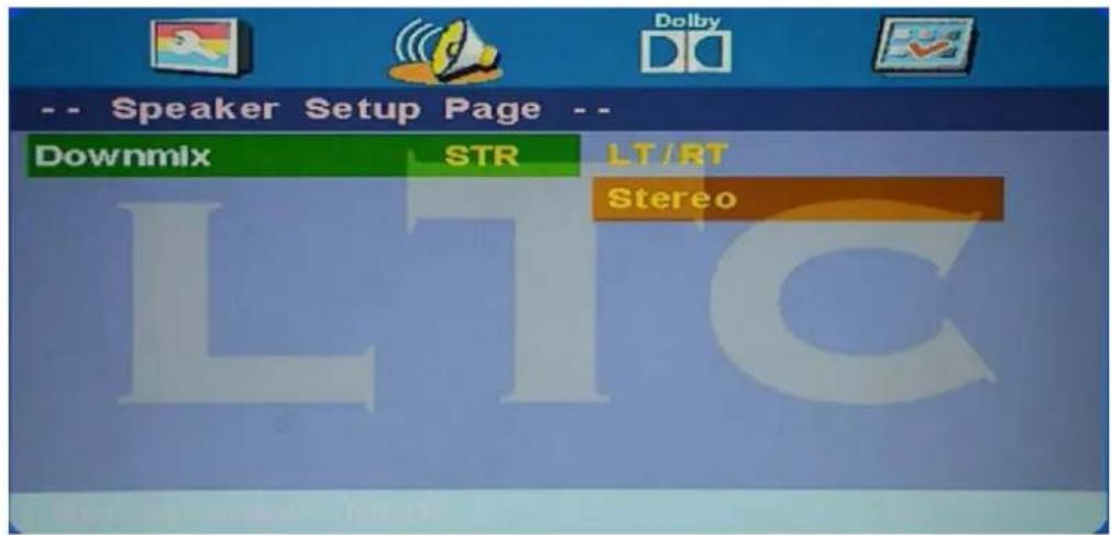 Speaker Setup Page Downmix STR LT/RT Stereo LTC