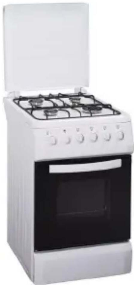 White gas stove with four panes and open lid, no visible text or symbols