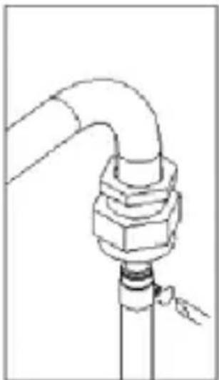 Line drawing of a pipe fitting with a valve and handle (no text or symbols)