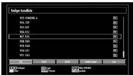 Rediger kanulliste 903. CHANNEL 4 904. ZDF 905. C07 906. C12 907. S15 908. S20 909. S40 910. C21 911. C43 OK Play Shift Finish time Lat Tratigue Set up Select Open/End Filter Select Tabule Select Event