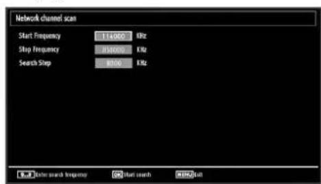 Network channel scan Start Frequency 114900 kHz Stop Frequency 852000 kHz Search Step 8036 kHz