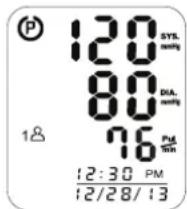 (P) 120 SYT. mmHg 80 DIA. mmHg 76 PM min 12:30 PM 12/28/13