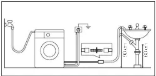 Diagram of a household air conditioner system with labeled dimensions: 90 cm and 60 cm.