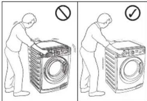 Illustration showing a person washing a washing machine with a prohibition symbol and a checkmark indicating cancellation.