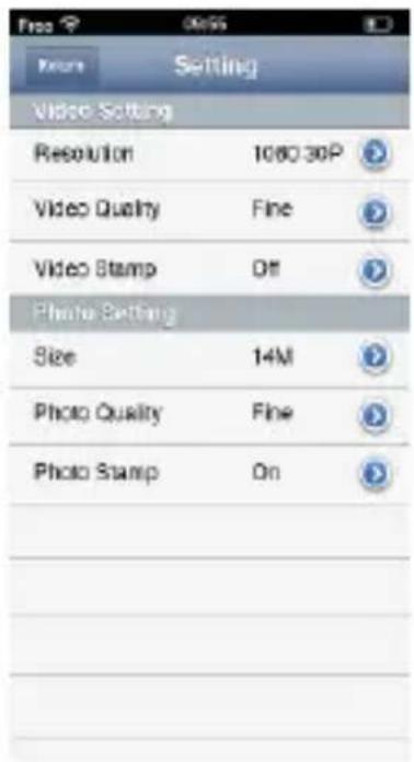 Video Setting Resolution 1080.30P Video Quality Fine Video Stamp Off Photo Setting Size 14M Photo Quality Fine Photo Stamp On