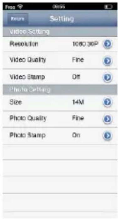 Video Setting Resolution 1080.30P Video Quality Fine Video Stamp Off Photo Setting Size 14M Photo Quality Fine Photo Stamp On