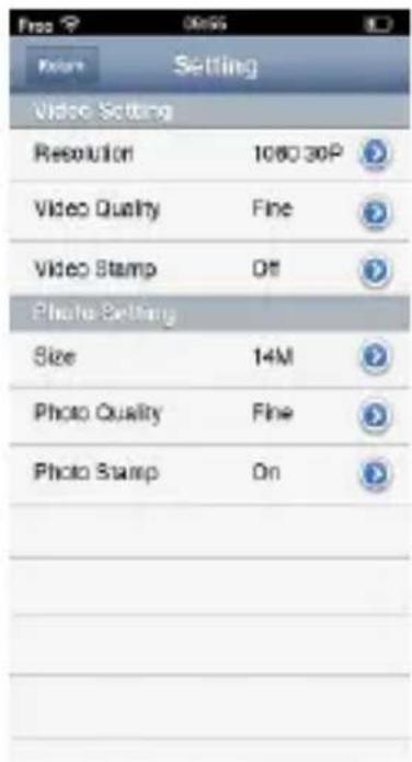 Video Setting Resolution 1080.30P Video Quality Fine Video Stamp Off Photo Setting Size 14M Photo Quality Fine Photo Stamp On