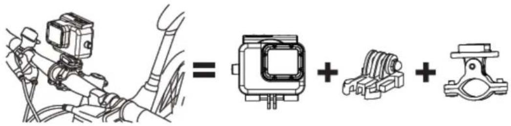 Diagram showing mechanical assembly with motor, camera, and bracket components labeled with symbols and equations