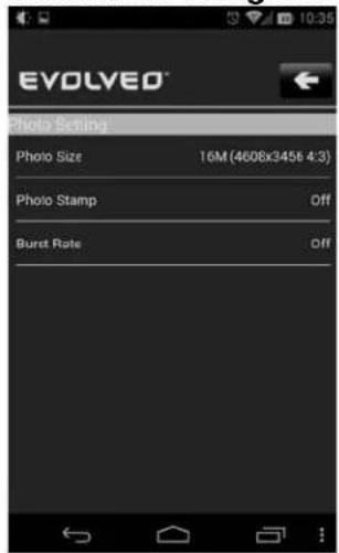 EVOLVED Photo Setting Photo Size 16M (4608x3456 4:3) Photo Stamp Off Burst Rate Off